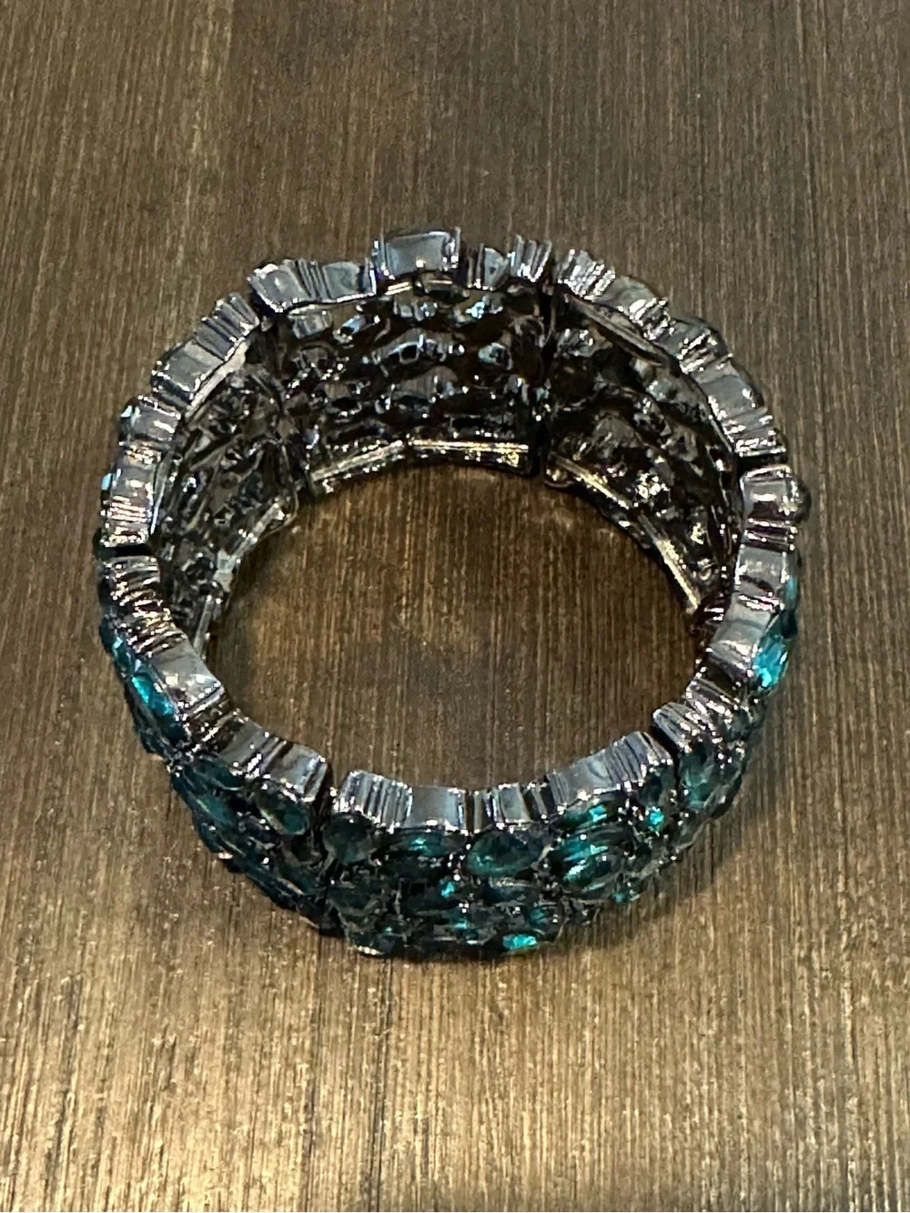 Chunky Emerald Teal Crystal Multi-Hinged Statement Bracelet